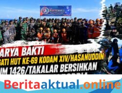 Karya Bakti Peringati HUT Ke-69 Kodam XIV/Hasanuddin, Kodim 1426/Takalar Bersihkan Pesisir Pantai Boddia