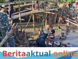 Kodim 1426/Takalar Bersama Warga Kerja Bakti Dukung Pembangunan Jembatan Armco Tahap IV