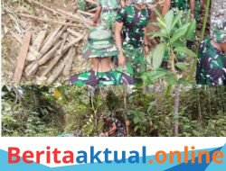 TERIK MATAHARI BUKAN PENGHALANG, SATGAS TMMD KE-130 TETAP SEMANGAT BERSAMA WARGA BUKA AKSES JALAN